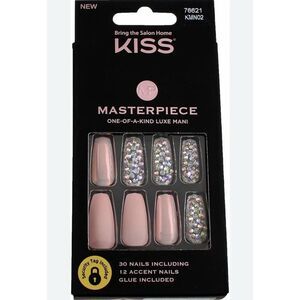 KISS Masterpiece False Nails, Luxe Mani, Glitter and Pink, 30 Ct